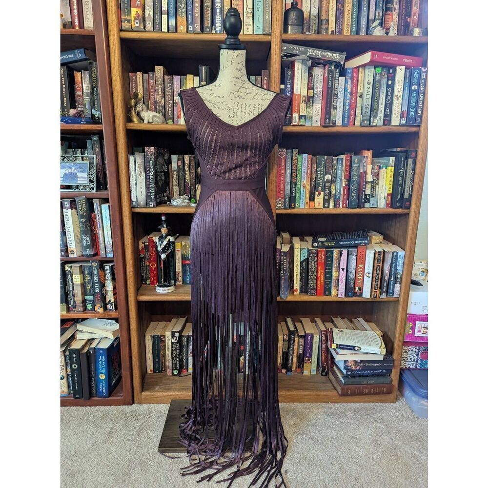 Brand New Wow Couture Gold Label Women's Small Purple Fringe Party Dress Knee